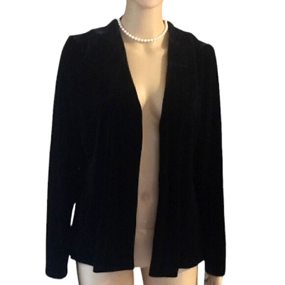 Alex Evenings Women's Solid Black Velvet Textured Open Front Cardigan Cover up - Picture 1 of 15